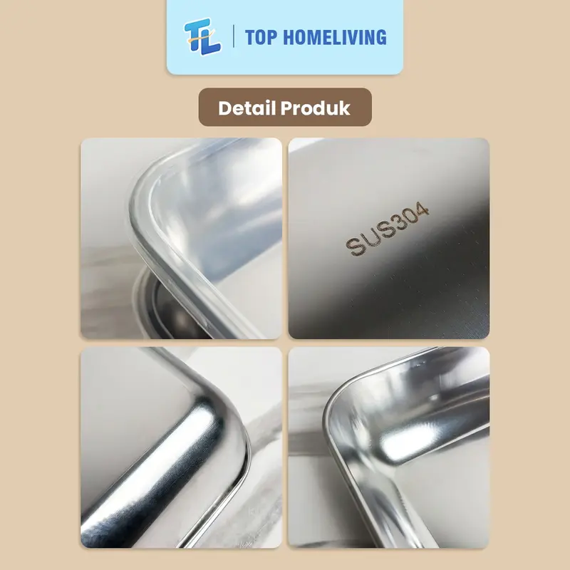 BOX Kontainer Makanan Stainless Serbaguna dengan Tutup Rapat - Tinggi 5cm x Panjang 25.5cm x Lebar 19.5cm - Penyimpanan 4