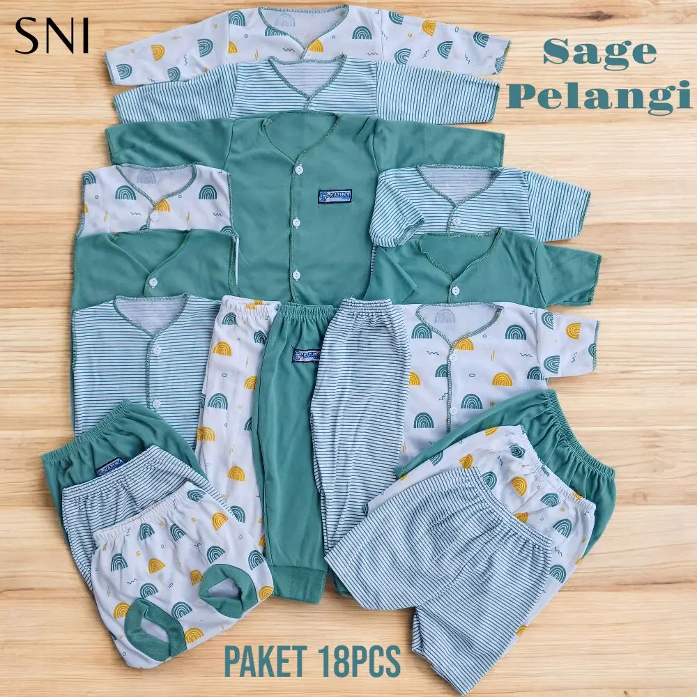 Paket 18pcs Setelan Baju Bayi Baru Lahir (SNI) Lengan panjang,Pendek & Kutung Usia 0-3 Bulan Unisex Banyak pilihan warna dan karakter