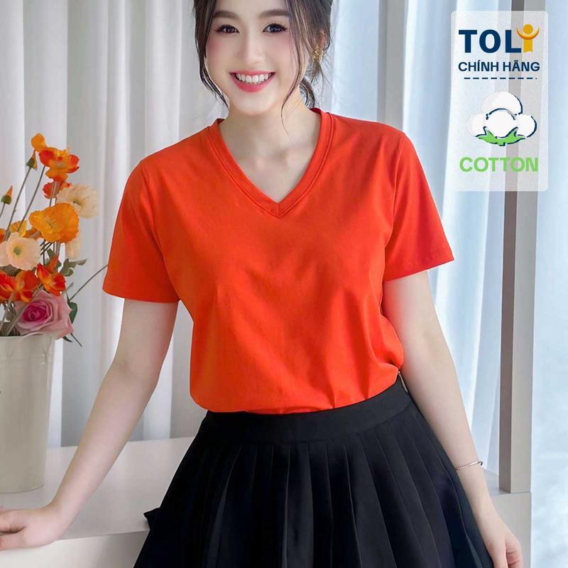  Áo thun nữ cổ tim TOLI SA03 – cotton mềm mịn dáng suông không kén dáng mặc ở nhà đi chơi đều đẹp 
