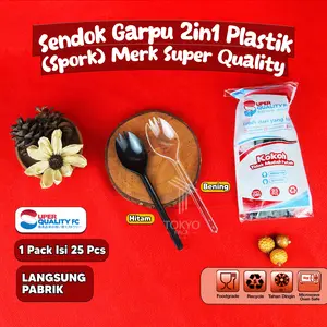 Sendok Garpu Plastik 2 in 1  Bening / Spork Plastik 2 in 1  Bening
