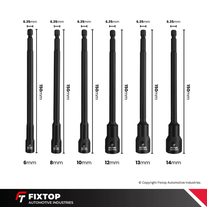 FIXTOP Mata Shock Roofing Magnet 1/4 Hex 6mm 8mm 10mm 12mm 13mm 14mm Magnetic Power Nut Impact Driver 4