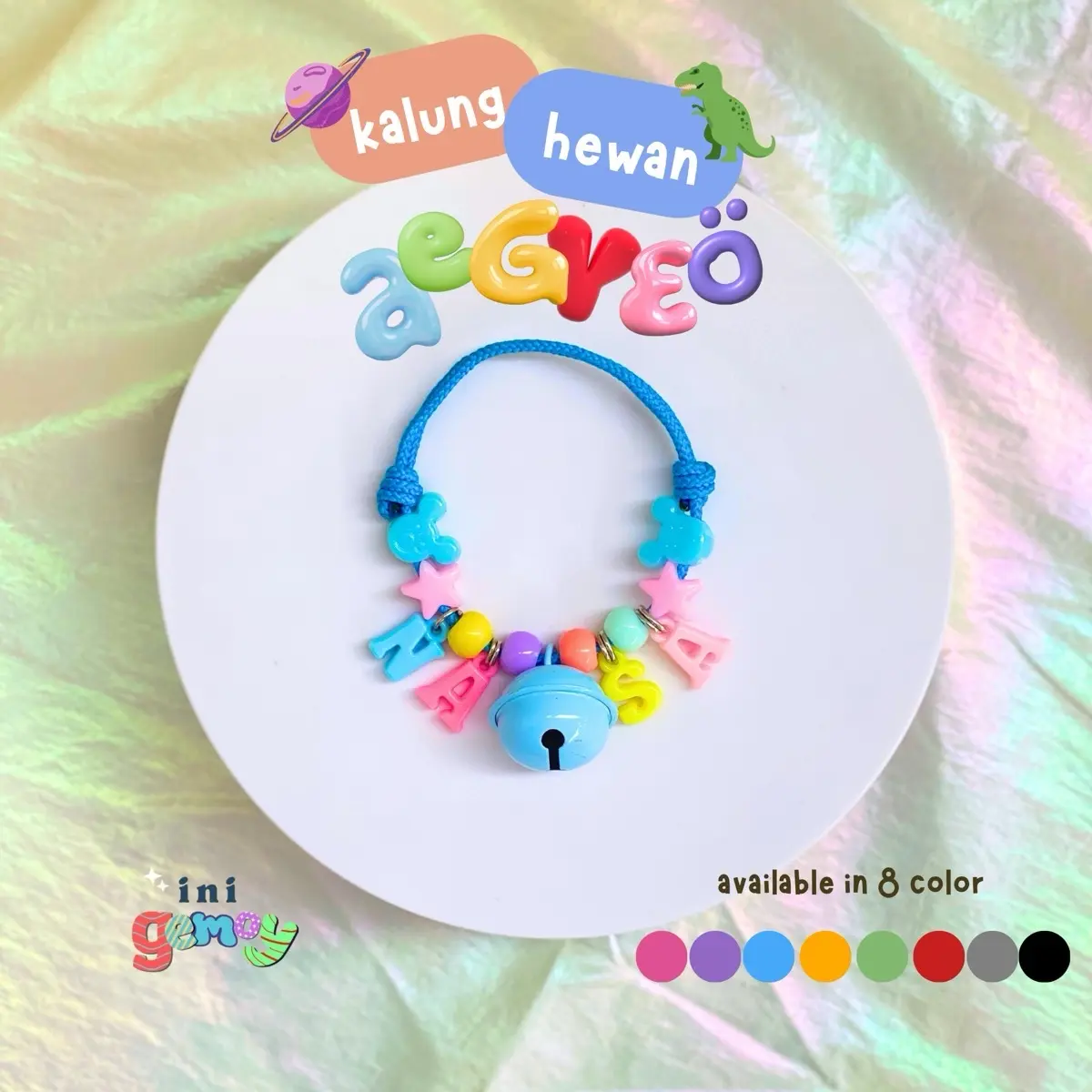 KALUNG HEWAN AEGYEO KUCING ANJING FREE CUSTOM NAMA LONCENG BESAR 22mm LONCENG UFO