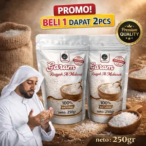 Kemasan 250gr- BELI 1 DAPAT 2PCS Wasilah Garam Ruqyah Al-fattah Al-Mubarok Solusi Ruqyah Mandiri Untuk hilangkan aura negatif badan/lokasi usaha/ rumah, solusi sulit jodoh, rejeki, karir