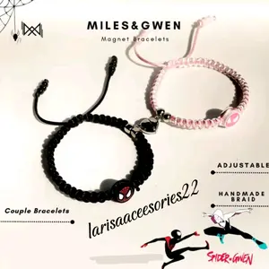 Gelang Couple Spiderman Model Rajut Tali Kulit Waterproof Warna Hitam Putih + Bonus Magnet - Elegan