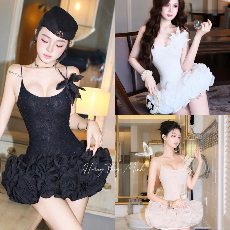  M1- Kèm Hoa Cài  Đầm 2S Ren Đính Đá Kim Sa Cao Cấp Bồng Xoè Gợn Sóng Sang Trọng Dự Tiệc Cưới Sinh Nhật  Kèm Quần  - HoangThuyMinh97 