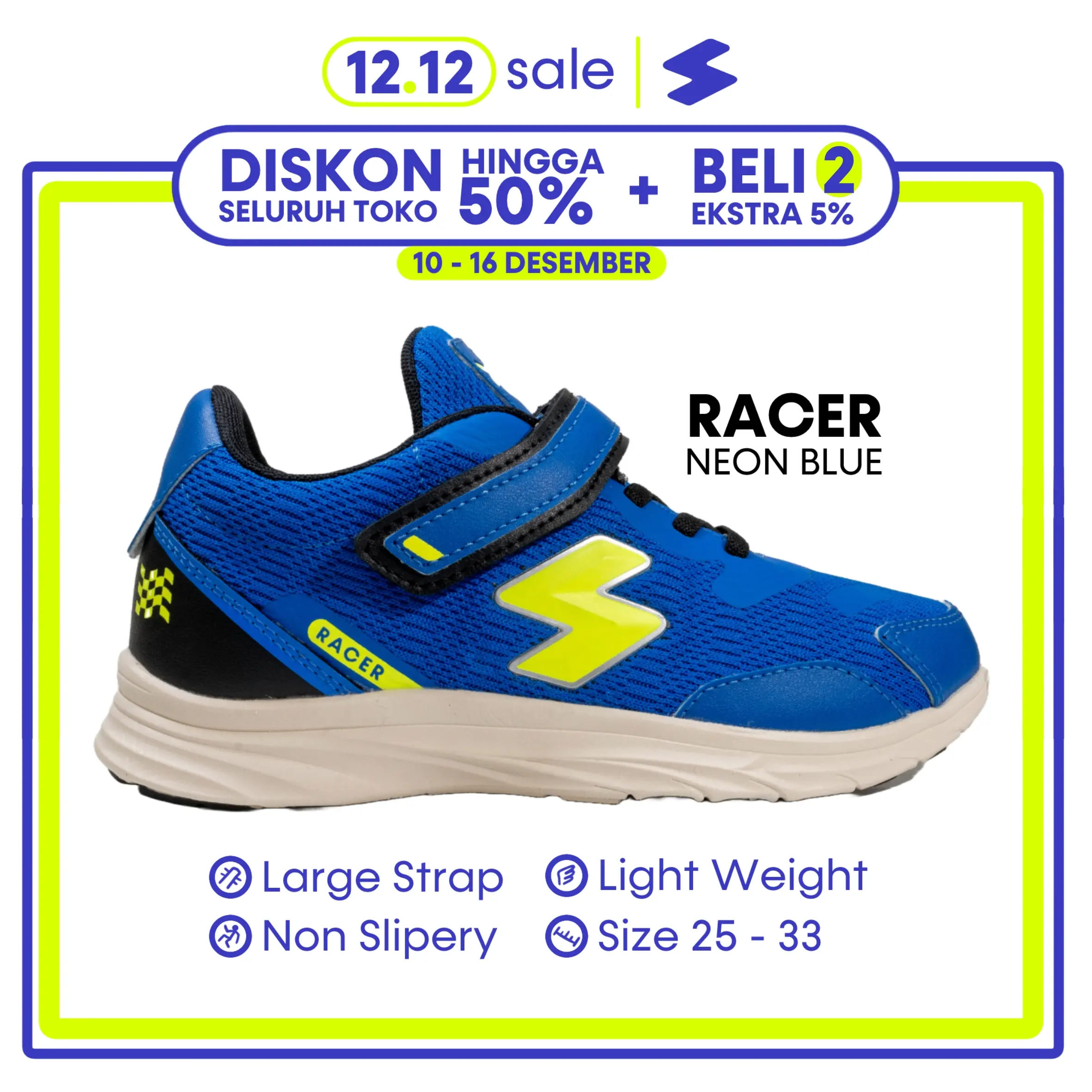 STUVW Racer Neon Blue Dengan Teknologi S-Speed Outsole - sepatu anak olahraga biru fashion