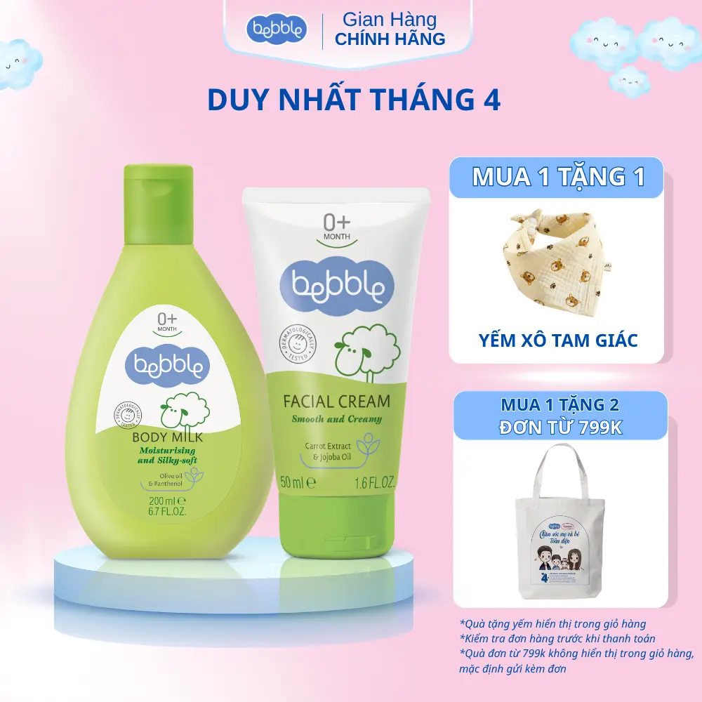 COMBO Kem dưỡng da Bebble Facial Cream 50ml + Sữa dưỡng thể Bebble Body Milk 200ml