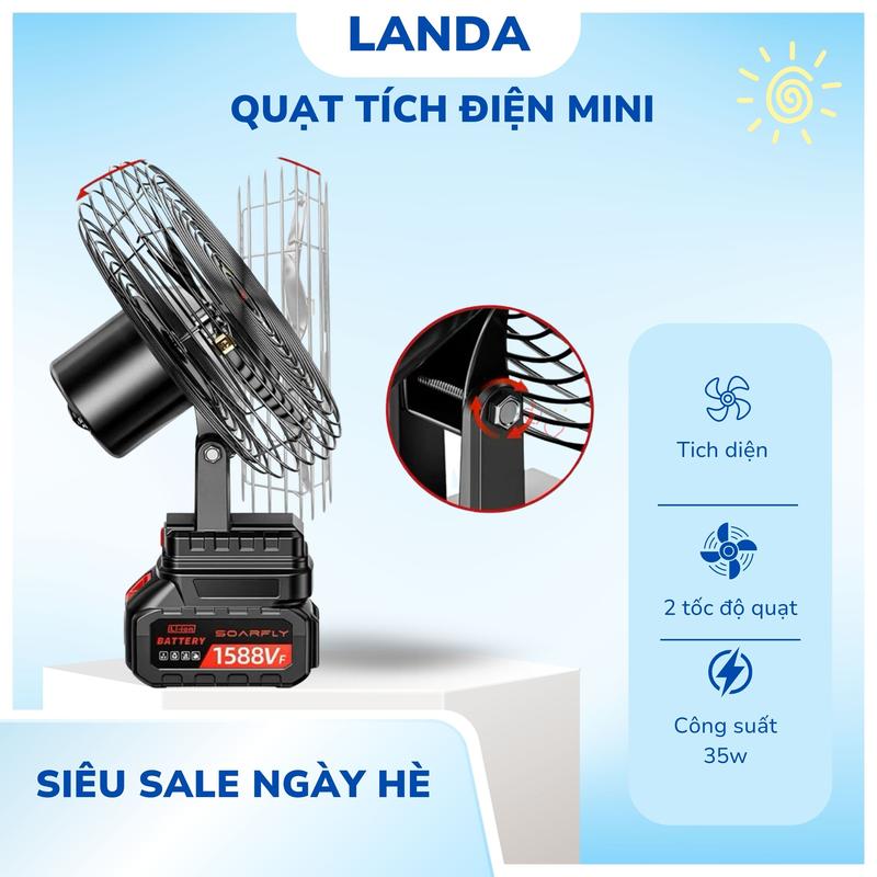 Quạt Tích Điện Mini Lồng Sắt, Cánh Sắt, Quạt để bàn 2 cấp độ gió Siêu Mát, Pin 10 cell Dùng liên tục 8H 1