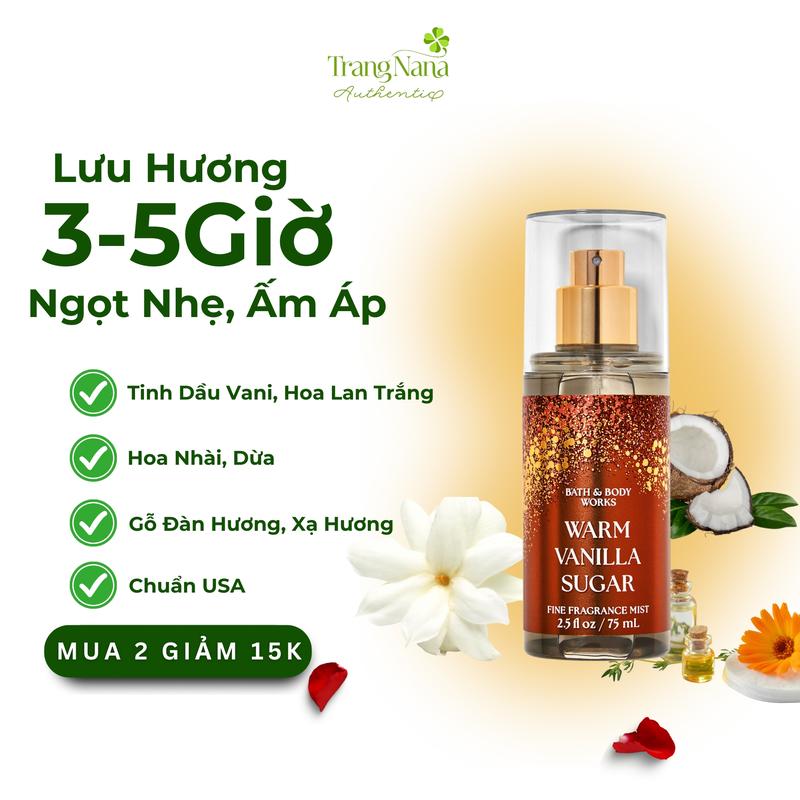 Body mist WARM VANILLA SUGAR Xịt Thơm Bath And Body Works Travel Size 75ml Hương Nước Hoa Nữ - Perfume Cosmetic
