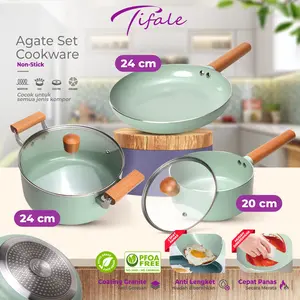 Tifale [COD] Agate Set Cookware 5 in 1 - Panci Set Anti Lengket Granite Coating untuk Semua Jenis Kompor