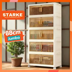 [COD]Starke 70-90 cm Lemari Plastik Lipat Multifungsi Dengan Pintu Magnet Rak Susun Laci Tertutup OLL-B4722