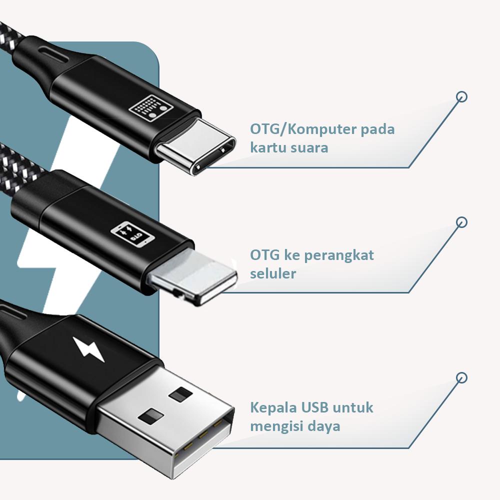 Bonkyo Kabel OTG 2 in 1 Type C & Lightning 1.5m dan 1m untuk Pengisian Daya & Soundcard Live dengan Desain Tahan Tarikan dan Tekukan