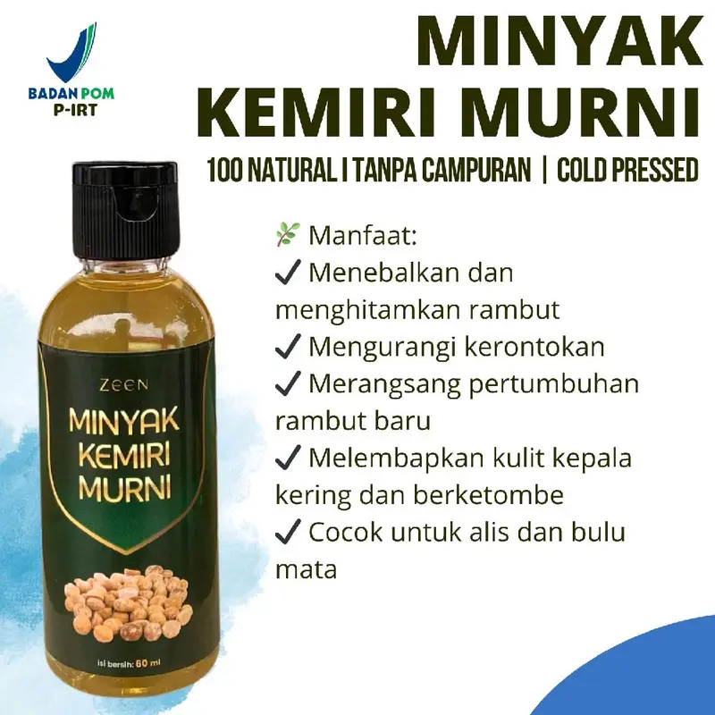 Minyak Kemiri Murni dan Bakar Organik Netto 100 Ml & 60 Ml Nutrisi Rambut Haircare Perawatan minyak kemiri kemiri bakar 5