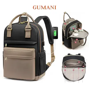 GUMANI Wanita fesyen tas bahu besar kapasitas USB laptop tas ransel tas perjalanan tangan tas buku Pria Sekolah