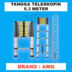 Tangga Lipat Aluminium Teleskopik 5.3M Single Telescopic Ladder 5.3 M
