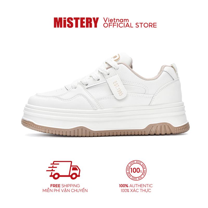 MiSTERY Giày Thể Thao Trắng Nữ Đế Dày 4.5cm Tăng Chiều Cao Đỉnh Thấp MIS-1069