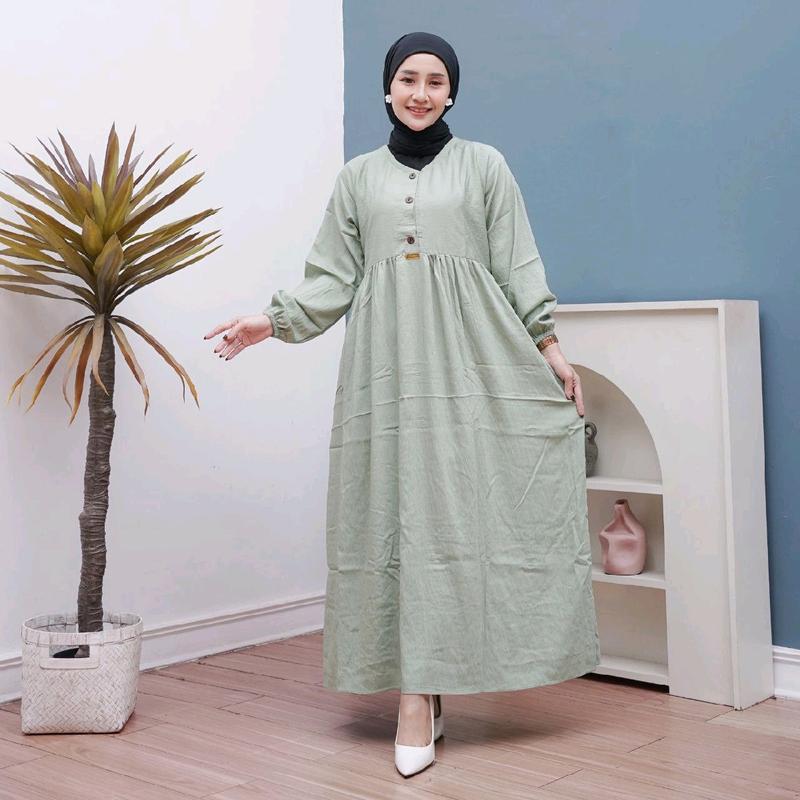 MIDI DRESS POLOS GAMIS MUSLIM BAHAN POLO LINEN PREMIUM 0