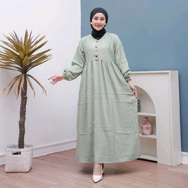 MIDI DRESS POLOS GAMIS MUSLIM BAHAN POLO LINEN PREMIUM 0