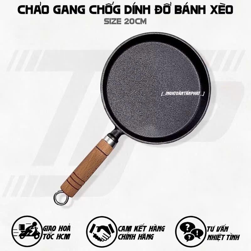 ( Dùng Mọi Loại Bếp ) Chảo Gang Làm Bánh Chống Dính, Chảo Gang Bánh Xèo, Chảo Rán Chống Dính Size 20cm Dùng Được Bếp Từ