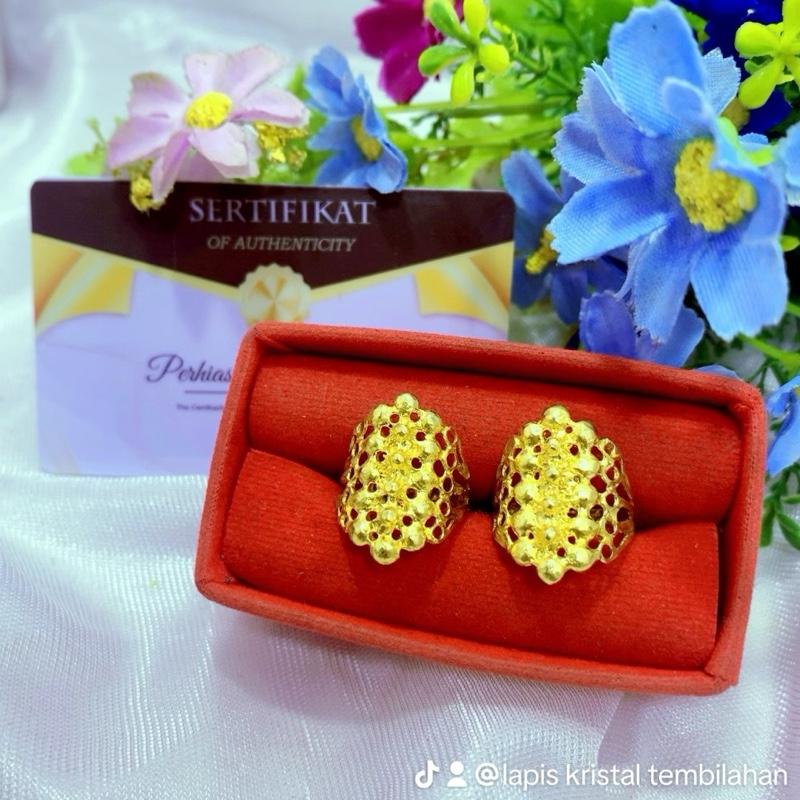 Cincin Motif Anggur Bambu Tengah Lapis Kristal 24 Karat - Emas, Perhiasan - Rings 1