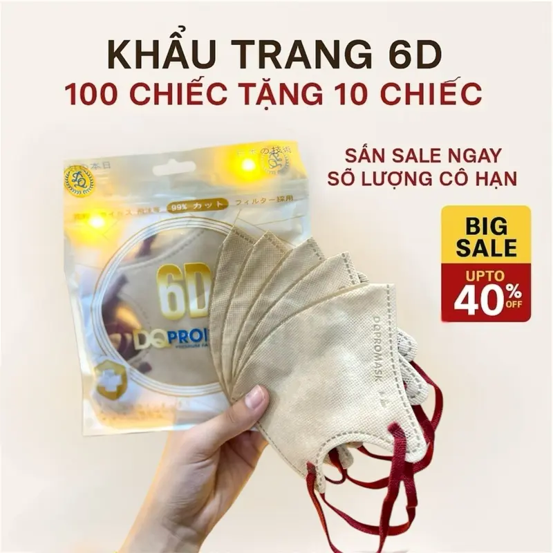 Thùng 100 Chiếc TẶNG 10 - Khẩu Trang 6D Siêu Mềm, Thoáng Khí, Giá Sốc Hôm Nay!
