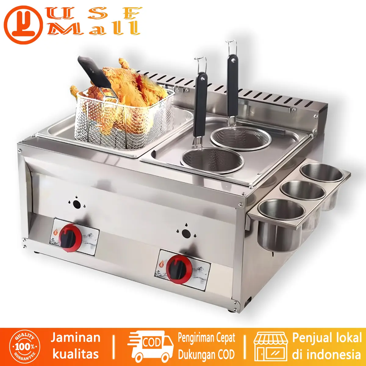 USF Komersial Penggorengan jenis gas Baja tahan karat 2 tungku penggorengan untuk dapur ayam goreng