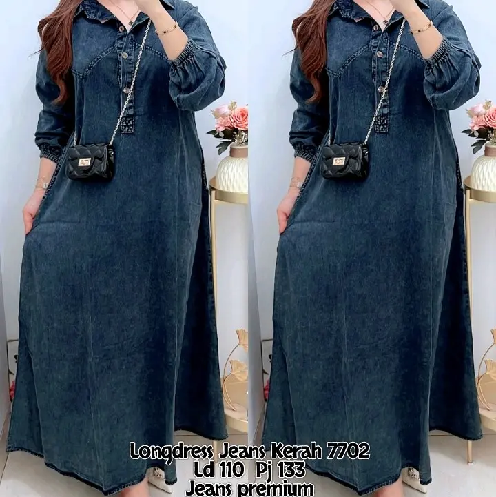 7702 LONGDRESS JEANS KERAH WANITA/LONGDRESS BAHAN JEANS WANITA/LONGDRESS LD 110
