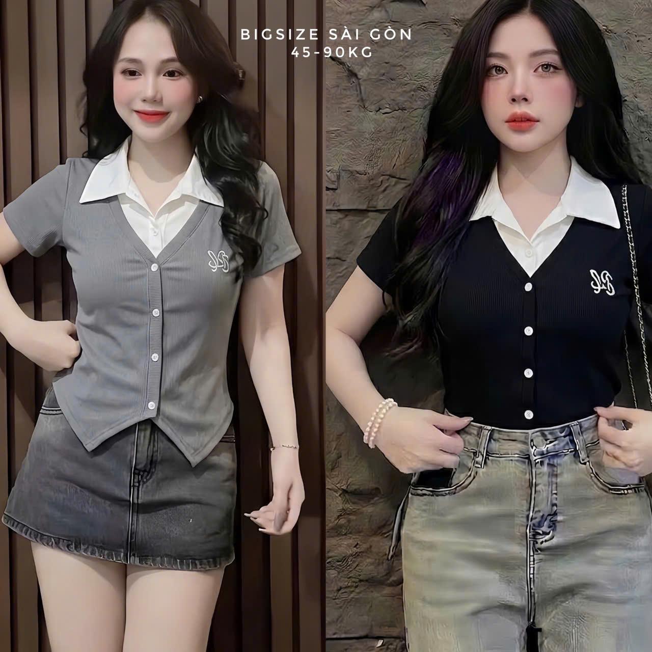 Thời Trang Bigsize Áo Thun Polo Phối Thêu Nơ Cao Cấp Thanh Lịch Vải Thun Gân Tăm Bigsize Từ 45 - 90Kg Dễ Thương Top Nữ Women - B.1771