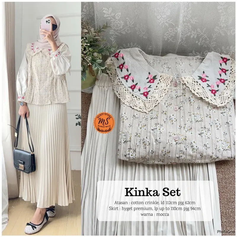Setelan Rok Premium Crinkle Oneset Kekinian Bunga Wanita - Celana Airflow Panjang Dewasa Kulot Baju Atasan Katun Linen