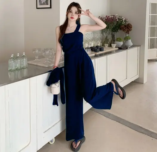 ONE SET ATASAN TANKTOP MODEL TALI BESAR DAN CELANA KULOT PANJANG POLOS HOMEWER
