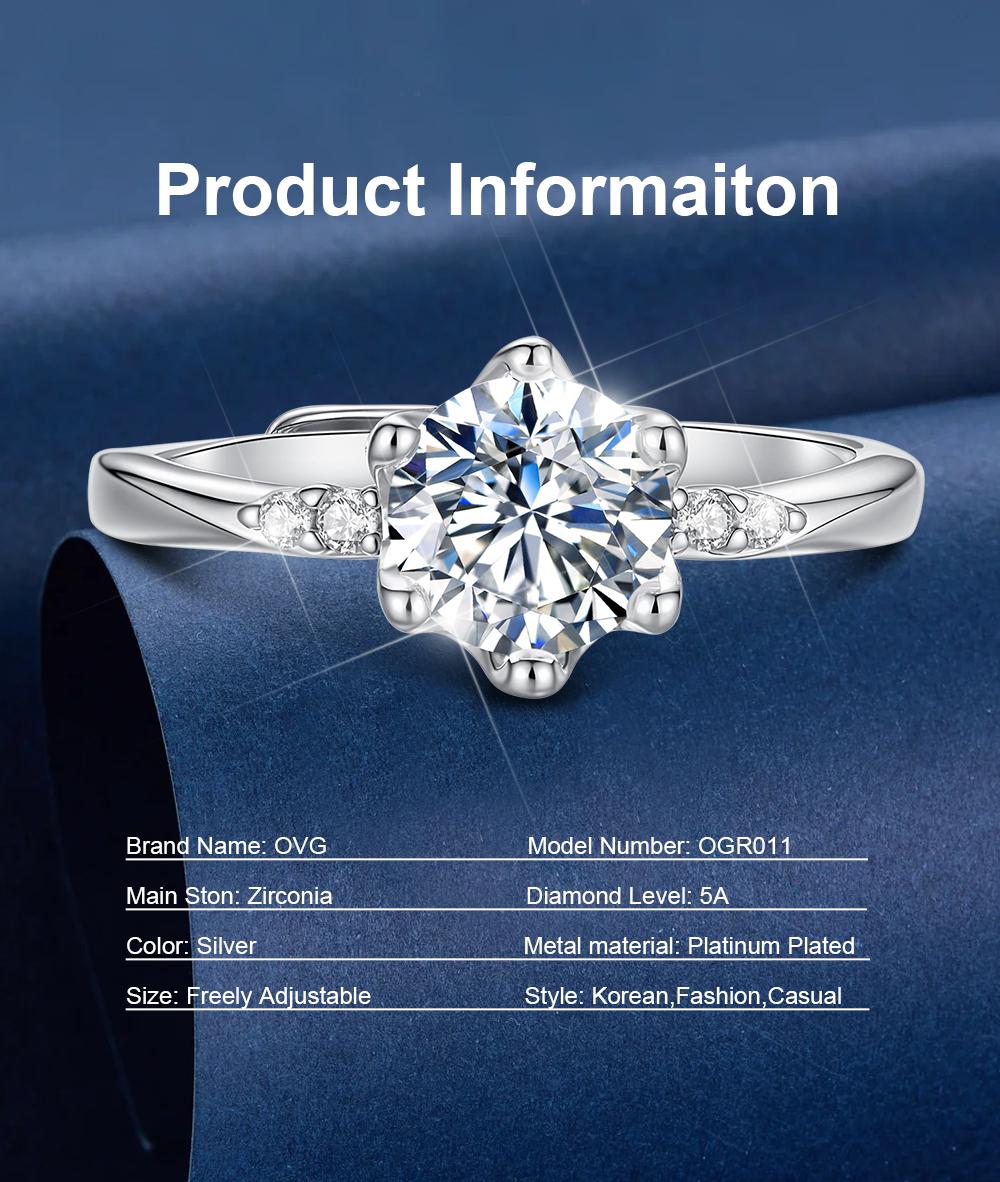 【003 Harga Telah Diperbarui, Segera Pesan】OVG Cincin Wanita Perhiasan Original Tunangan Cewek Adjustable Elegan Korea Anti Luntur Rings OGR011-Silver