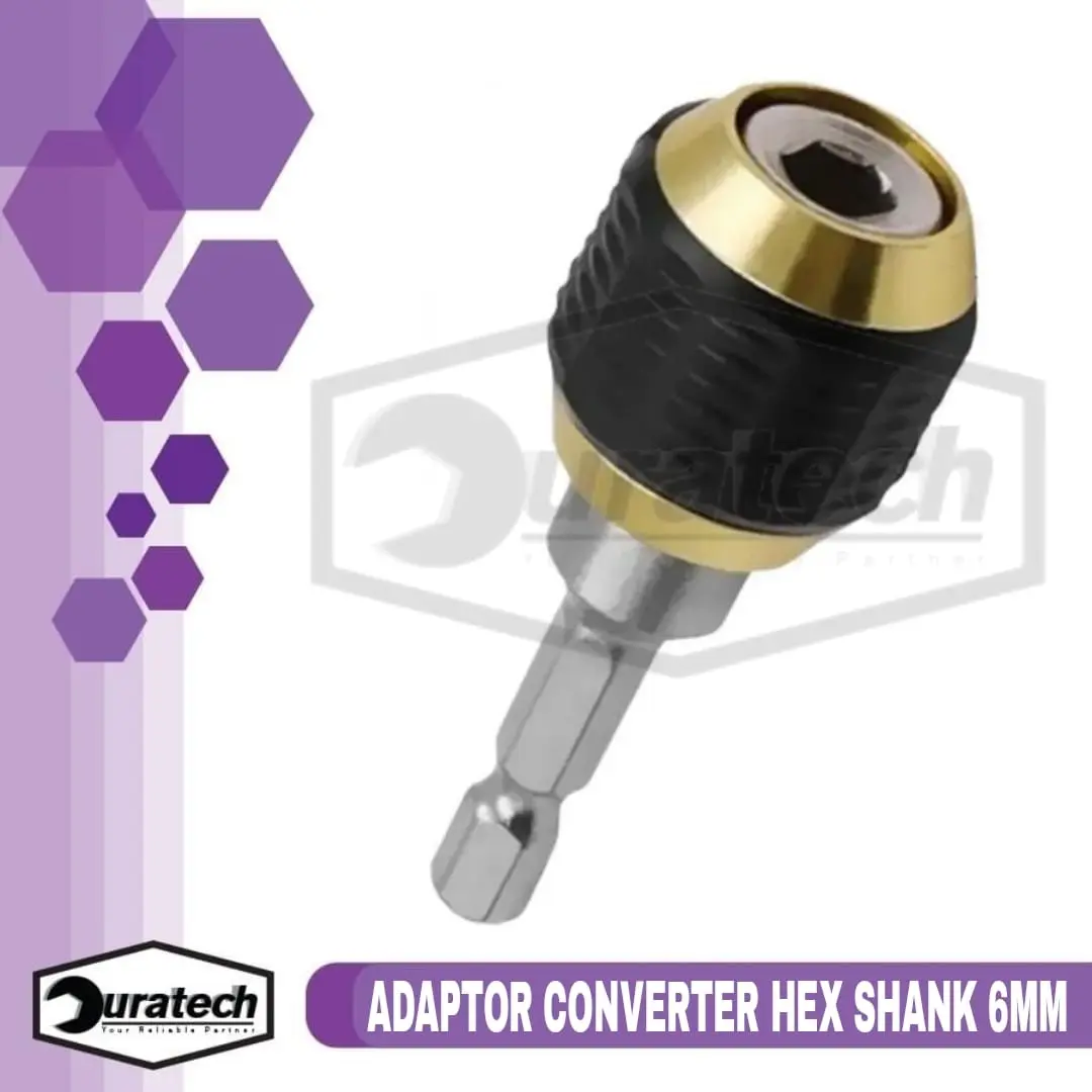 Mata Bor Quick Change Adaptor Hexshank 6mm Adapter Converter Hex Shank Keyless Drill Chuck Quick Change Kepala Bor Tanpa Kunci Dril Chuck Keyless 6,35mm Quick Release Adapter Impact Driver Kepala Bor Mata Obeng Sekrup