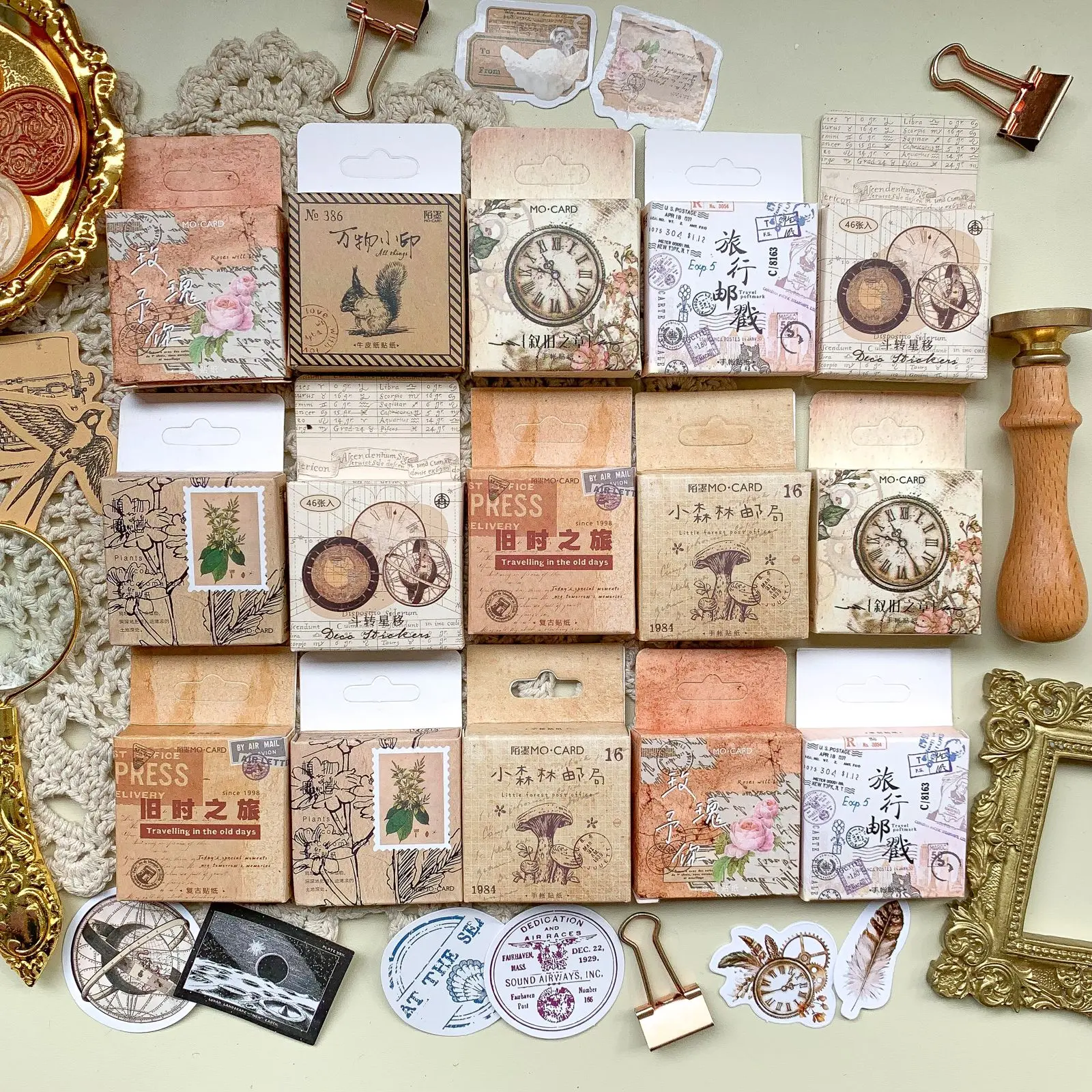 46pcs Sticker Vintage Retro Stiker Dekorasi Diary/Journal/Scrapbook Deco Catatan