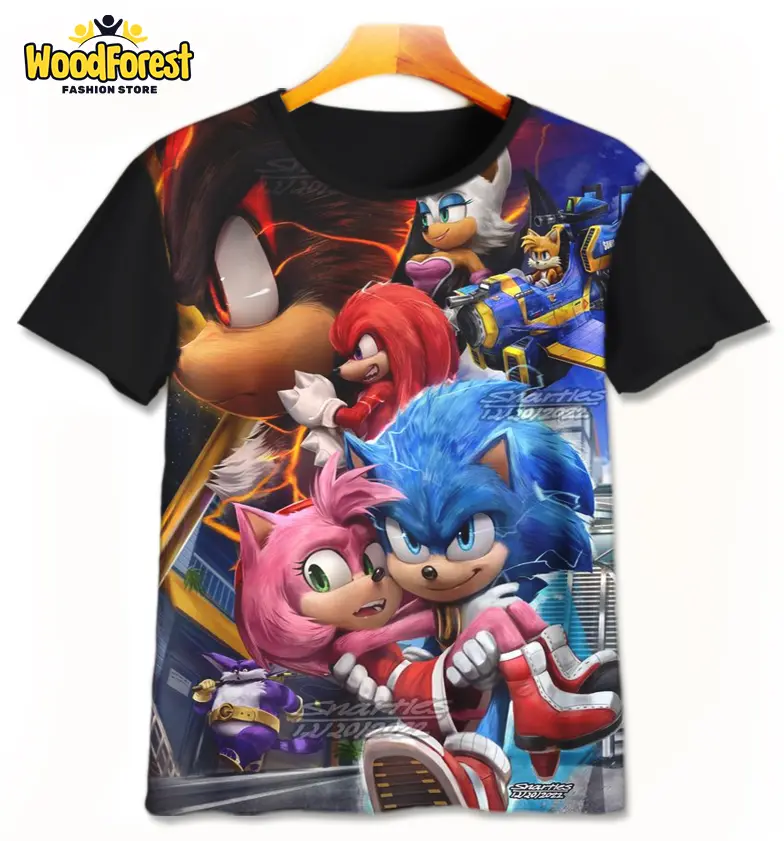 Kaos Anak Sonic v10 Baju Kartun Sonic The Hedgehog Anak 3D Printing Untuk Umur 1-12 Tahun - WoodForest
