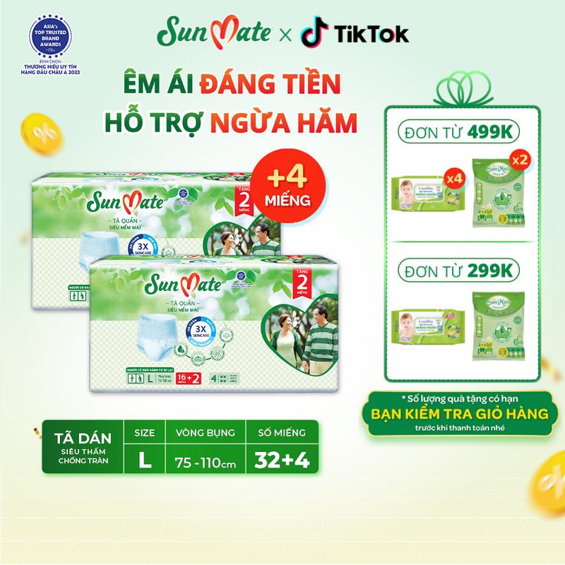 Combo 2 tã dán người lớn Sunmate M18/L18/XL18+2 siêu thấm chống tràn