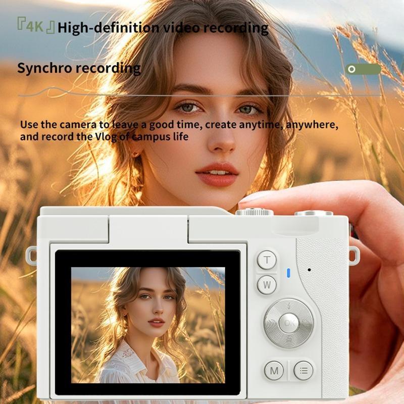 【Kado Hari Raya Kekinian】4K Digital Kamera Gaya Retro 68MP Portable CCD Retro Kamera Digital Vintage 2.4 inch 8X Zoom Compact Small Camera 180 Flip Screen Video Camcorder for Teens Adult Beginner【Gift stickers】Hadiah Lebaran Layar Foto V380 Smart