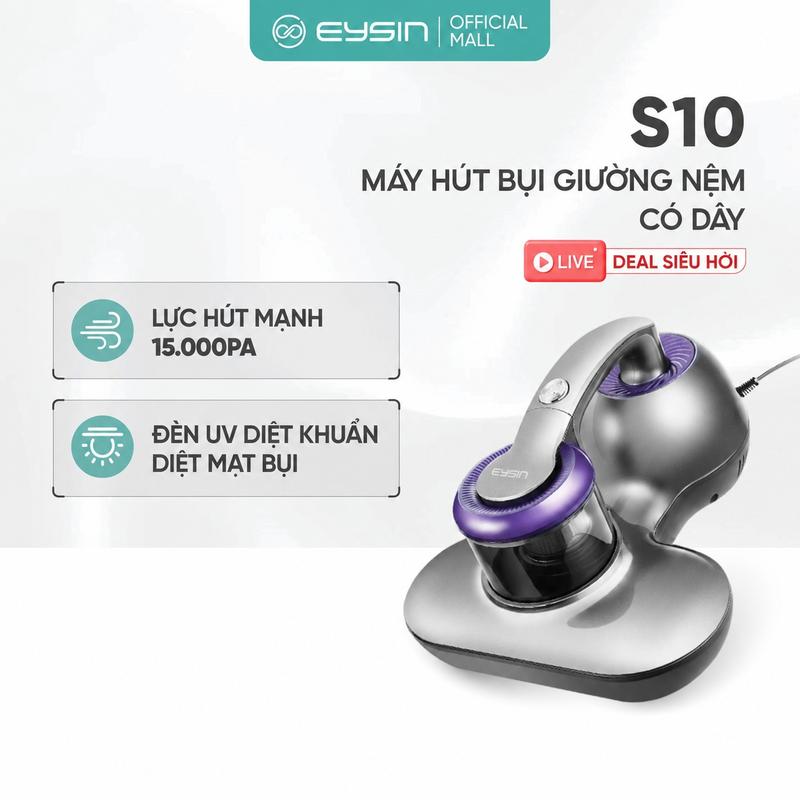 Máy Hút Bụi Đệm Giường Cầm Tay S10, Lực Hút Mạnh 15000PA, Đèn UV Diệt Khuẩn,…