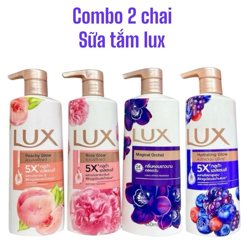 Lux Combo 2 chai Sữa tắm Lux Thái Lan 450ml chai hương thơm độc đáo Tím hoa Tím việt quất Hồng đào Hồng hoa chăm sóc da .