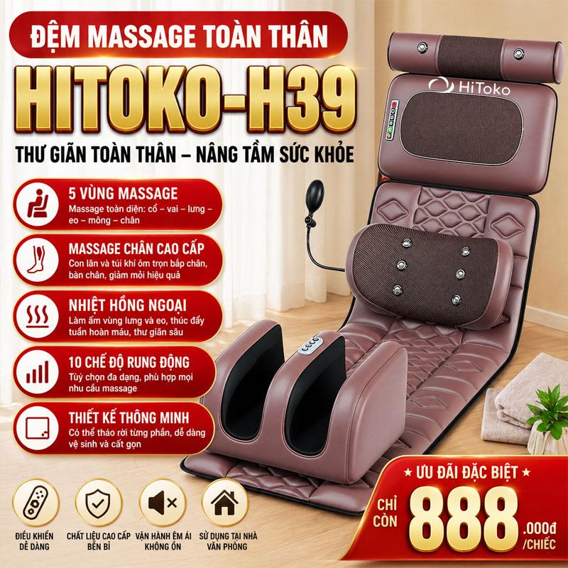 Đệm massage toàn thân HITOKO-H39 cao cấp , Thảm mát xa lưng, cổ, chân, toàn thân 5 trong 1, Nệm massage xoa bóp giảm đau mỏi phục hồi sức khoẻ, Máy mát xa đa năng