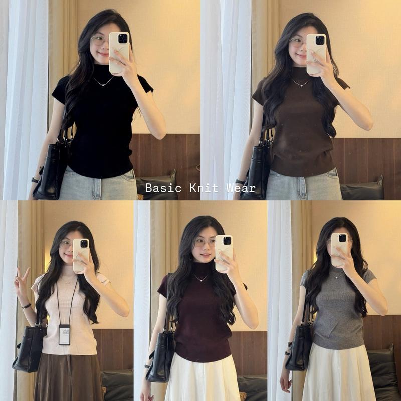   ẢNH OLDSCHOOL  Áo len tăm nữ form ôm chất mịn tay hến cổ 3 phân basic QC6692 