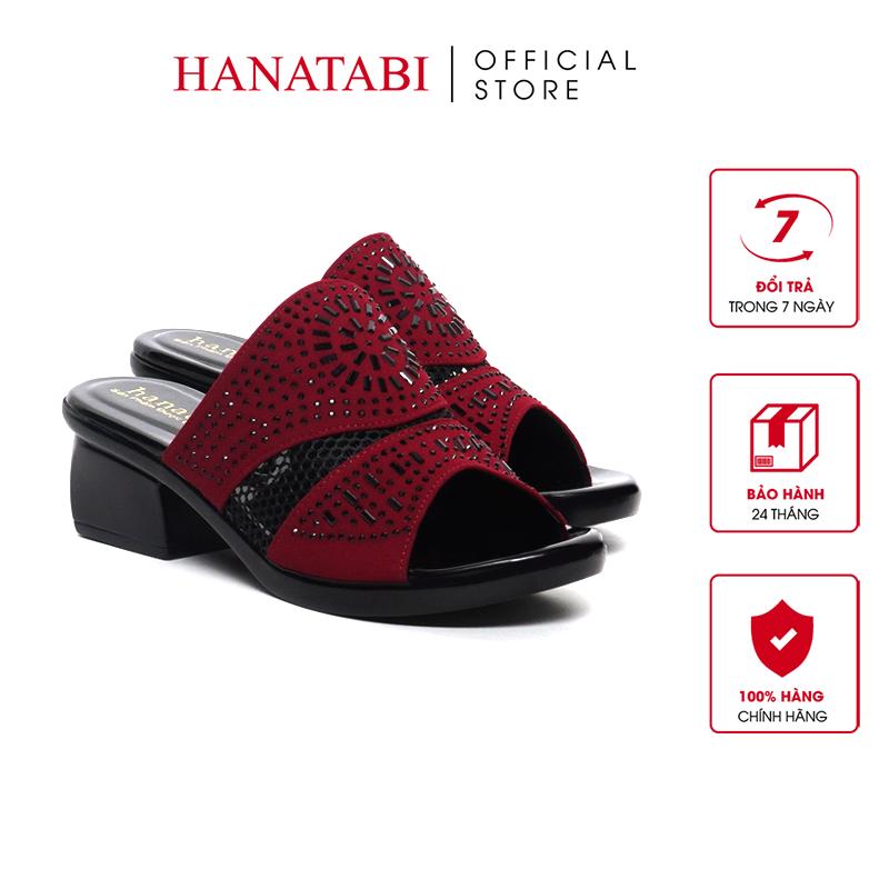  Dép Nữ Đế PU Đen Siêu Nhẹ Cao 5cm Hanatabi Quai Lưới Đính Đá Bigsize  36-41  Mã HNDE5F1168 