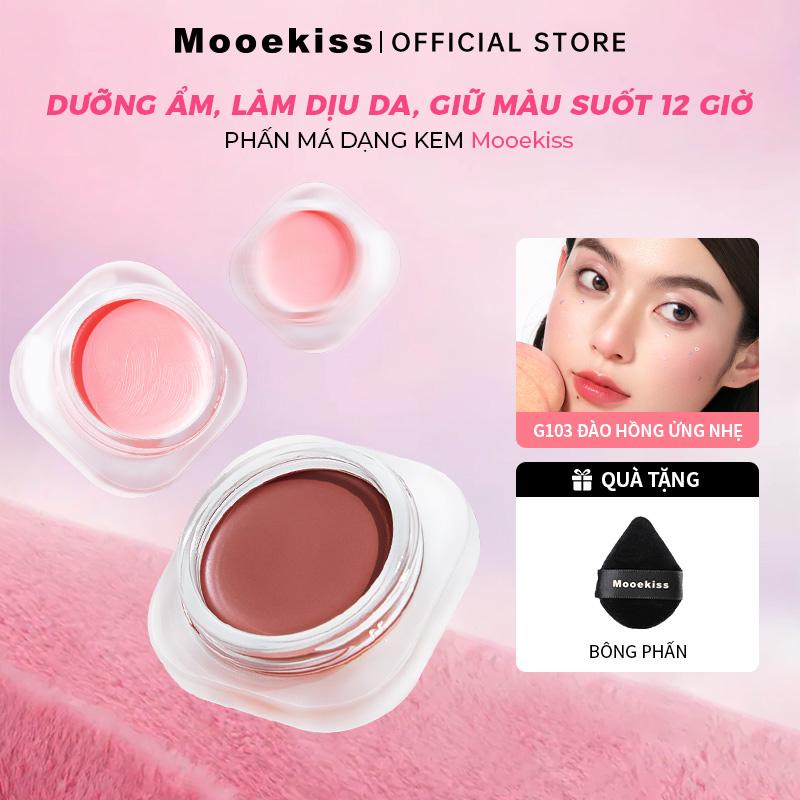 [TP] Phấn má dạng kem Mooekiss, hiệu ứng căng bóng tự nhiên, nâng tông, làm sáng và tạo khối, màu sắc tươi tắn phù hợp cho da vàng và da ngăm, thân thiện dễ dùng với người mới bắt đầu, chống nước, giữ màu suốt 12 giờ *5g