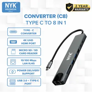 NYK USB Hub Converter Type C 3.0 8 in 1 Macbook Laptop PC Smartphone Androis ios Windows
