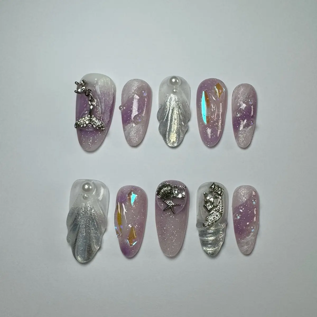 100% Handmade Mermaid Purple Press-on Nails Set