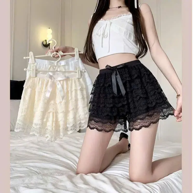 Quần short nữ ren xếp tầng xoè bồng mêm mại mùa hè phối nơ Top nữ