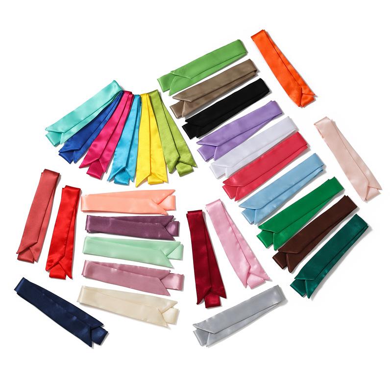Product Introduction of Plain Long Thin Narrow Silk Scarf Hair Ribbon Scarf Satin Waist Belt Neckties Neckerchief Bow Ties Hair Accessories 17