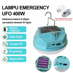 lampu emergency ufo 400 watt tenaga surya multifungsi sebagai powerbank, untuk dalam rumah maupun luar rumah