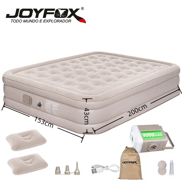 JOYFOX Cama Inflável Queen 200x150x40cm | Colchão Inflável Reforçado Suporta 400kg com Bomba Integrada para Casa, Hóspedes e Camping