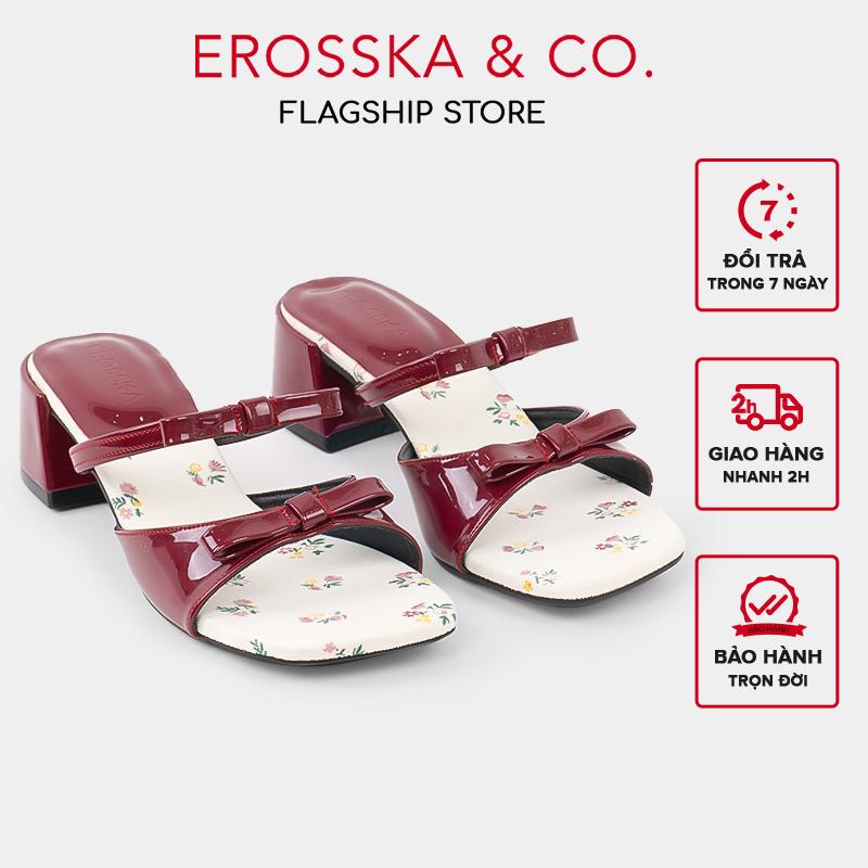 [EROSSKA] - Dép sandal cao gót nữ quai ngang hoa nhí phối nơ cao 5cm - KOL EM147