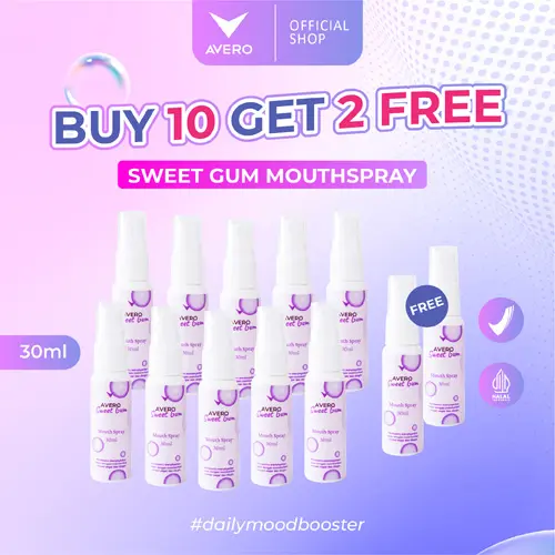 Avero Penyegar Mulut BPOM  & Halal 30ml - Sweet Gum Mouth Spray Buy 1 Free 1 3